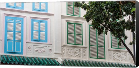 Framed Restored Building with Blue Door in Chinatown, Singapore Print