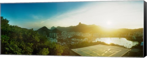 Framed Helipad at the top of Sugarloaf Mountain at sunset, Rio de Janeiro, Brazil Print