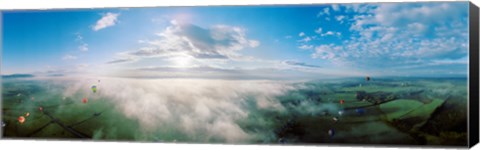 Framed Hot air balloons flying over mountain, Adirondack Mountains, New York State, USA Print