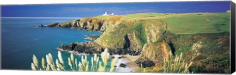 Framed High angle view of a coast, Housel Bay, Lizard Lighthouse, Lizard Point, Cornwall, England Print