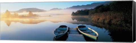 Framed Rowboats at the lakeside, English Lake District, Grasmere, Cumbria, England Print