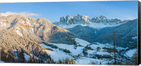 Framed Snowy valley in winter, St. Magdalena, Geisler Spitzen, Val di Funes, Dolomites, Trentino-Alto Adige, South Tyrol, Italy Print