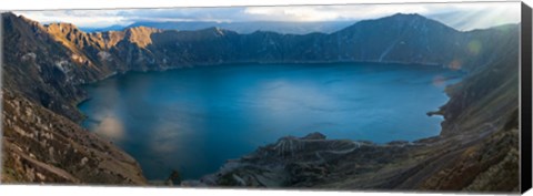 Framed Lake surrounded by mountains, Quilotoa, Andes, Cotopaxi Province, Ecuador Print