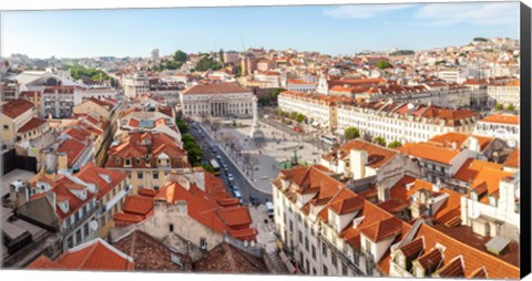 Framed High angle view of the Rossio Square, Lisbon, Portugal Print