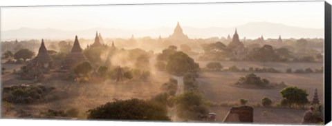 Framed Ancient temples at sunset, Bagan, Mandalay Region, Myanmar Print