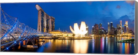 Framed Bridge across the river, Helix Bridge, Marina Bay Sands, Art Science Museum, Singapore City, Singapore Print