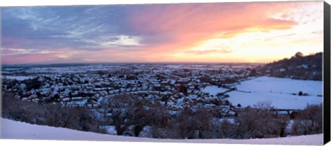 Framed High angle view of a town in winter, Wotton-Under-Edge, Gloucestershire, England Print