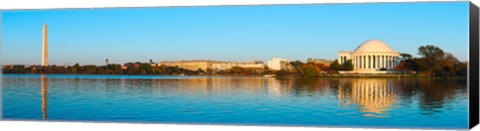 Framed Jefferson Memorial and Washington Monument at dusk, Tidal Basin, Washington DC, USA Print