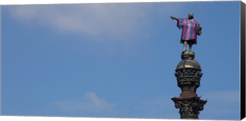 Framed Low angle view of a monument, Columbus Monument wearing soccer jersey, Barcelona, Catalonia, Spain Print