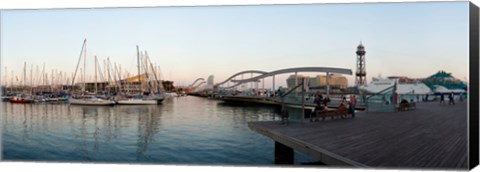 Framed Boats at a harbor, Port Vell, Barcelona, Catalonia, Spain Print