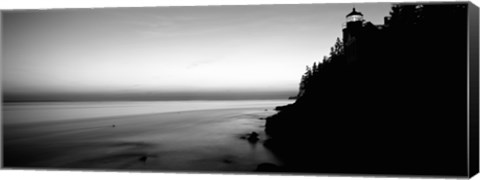 Framed Lighthouse on the coast in black and white, Bass Head Lighthouse Maine Print