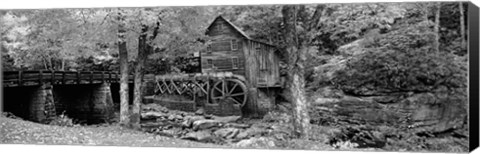 Framed Glade Creek Grist Mill, Babcock State Park, West Virginia, USA (Black &amp; White) Print