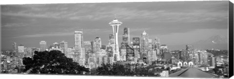 Framed View of Seattle and Space Needle in black and white, King County, Washington State, USA 2010 Print