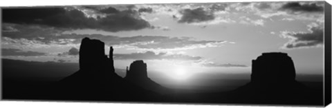 Framed Silhouette of buttes at sunset, Monument Valley, Utah (black and white) Print