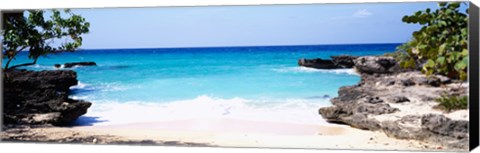 Framed Rock formations on the beach, Smith&#39;s Cove Beach, Smith&#39;s Cove, Georgetown, Grand Cayman, Cayman Islands Print