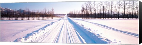 Framed Snowy Road Hokkaido Shari-cho Japan Print