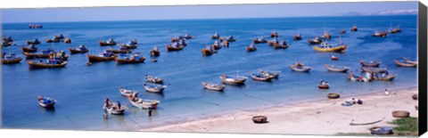 Framed Fishing boats at a harbor, Mui Ne, Vietnam Print