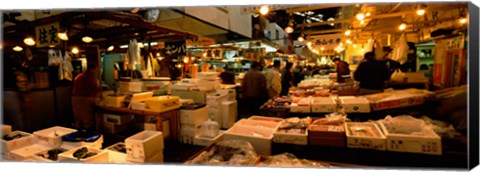 Framed People buying fish in a fish market, Tsukiji Fish Market, Tsukiji, Tokyo Prefecture, Kanto Region, Japan Print