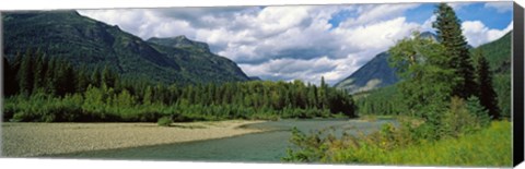 Framed Creek along mountains, McDonald Creek, US Glacier National Park, Montana, USA Print