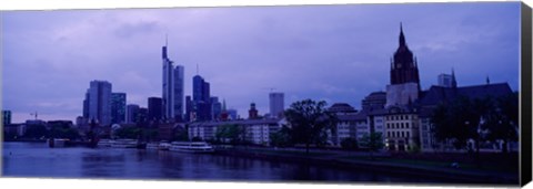 Framed City at the waterfront, Main River, Frankfurt Cathedral, Frankfurt, Hesse, Germany Print