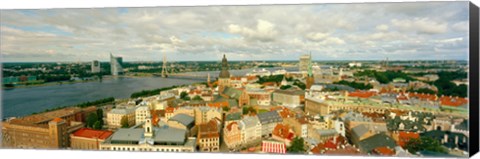 Framed High angle view of a cityscape, Daugava River, Riga, Latvia Print