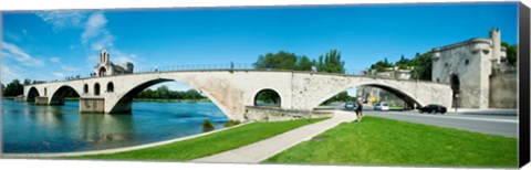 Framed Bridge across a river, Pont Saint-Benezet, Rhone River, Avignon, Vaucluse, Provence-Alpes-Cote d&#39;Azur, France Print