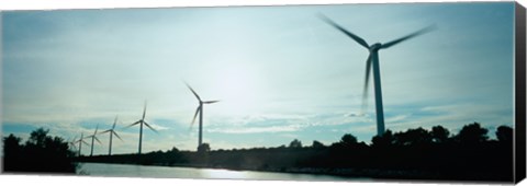 Framed Wind turbines in motion at dusk, Provence-Alpes-Cote d&#39;Azur, France Print