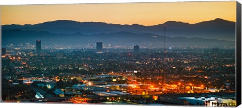 Framed Buildings in a city, Miracle Mile, Hollywood, Griffith Park Observatory, Los Angeles, California, USA Print