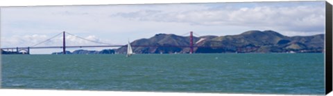 Framed Suspension bridge with a mountain range in the background, Golden Gate Bridge, Marin Headlands, San Francisco, California, USA Print