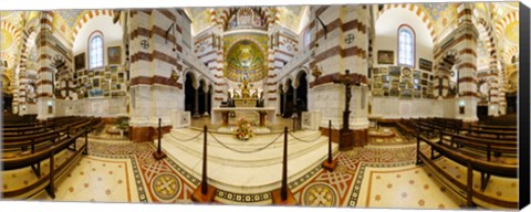 Framed Interiors of the basilica, Notre Dame De La Garde, Marseille, Bouches-du-Rhone, Provence-Alpes-Cote D&#39;Azur, France Print