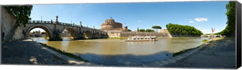 Framed Bridge across a river with mausoleum in the background, Tiber River, Ponte Sant&#39;Angelo, Castel Sant&#39;Angelo, Rome, Lazio, Italy Print