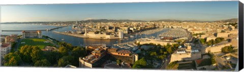 Framed High angle view of a city with port, Marseille, Bouches-du-Rhone, Provence-Alpes-Cote D&#39;Azur, France Print