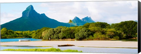 Framed Rempart and Mamelles peaks, Tamarin Bay, Mauritius island, Mauritius Print