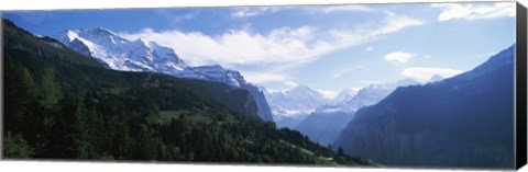 Framed Snow covered mountains, Swiss Alps, Wengen, Bernese Oberland, Berne Canton, Switzerland Print