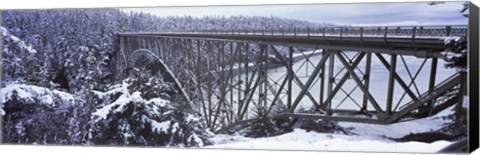 Framed Bridge leading to a forest, Deception Pass Bridge, Deception Pass State Park, Washington State, USA Print