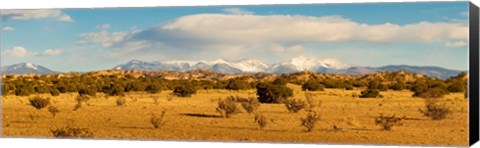 Framed High desert plains landscape with snowcapped Sangre de Cristo Mountains in the background, New Mexico Print