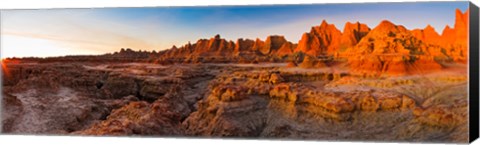 Framed Rock formations on a landscape at sunrise, Door Trail, Badlands National Park, South Dakota, USA Print