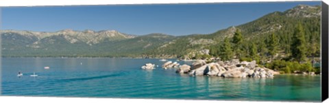 Framed Stand-Up Paddle-Boarders near Sand Harbor at Lake Tahoe, Nevada, USA Print