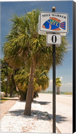 Framed Mile marker zero at Pass-A-Grille, St. Pete Beach, Tampa Bay Area, Tampa Bay, Florida, USA Print