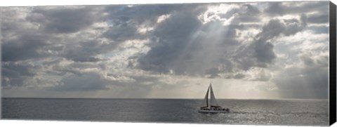 Framed Sailboat in the sea, Negril, Jamaica Print