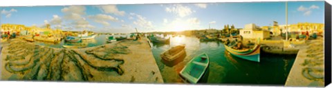 Framed Boats at harbor, Malta Print