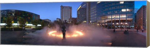 Framed La Joute by Jean-Paul Riopelle during the flaming phase of its kinetic cycle at dusk, Montreal, Quebec, Canada Print