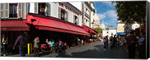 Framed Busy street lined with bistros, Montmarte, Paris, Ile-de-France, France Print