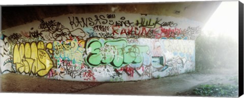 Framed Abandoned underpass wall covered with graffiti at Fort Tilden beach, Queens, New York City, New York State, USA Print