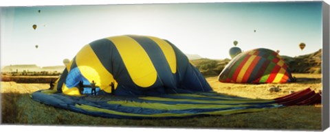 Framed Hot air balloon being deflated, Cappadocia, Central Anatolia Region, Turkey Print