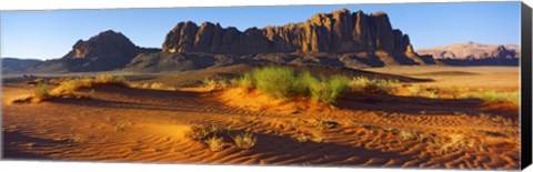 Framed Rock formations in a desert, Jebel Qatar, Wadi Rum, Jordan Print