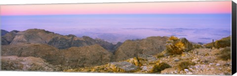 Framed Sea viewed from a mountain top at dusk, Jordan Print