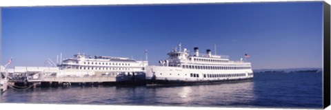 Framed Ferries at dock, San Francisco, California, USA Print