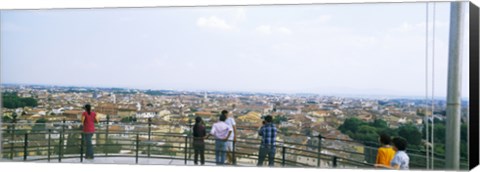 Framed Tourists looking at city from Leaning Tower Of Pisa, Piazza Dei Miracoli, Pisa, Tuscany, Italy Print