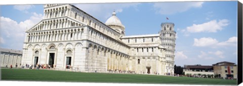 Framed Tower with a cathedral, Leaning Tower Of Pisa, Pisa Cathedral, Piazza Dei Miracoli, Pisa, Tuscany, Italy Print